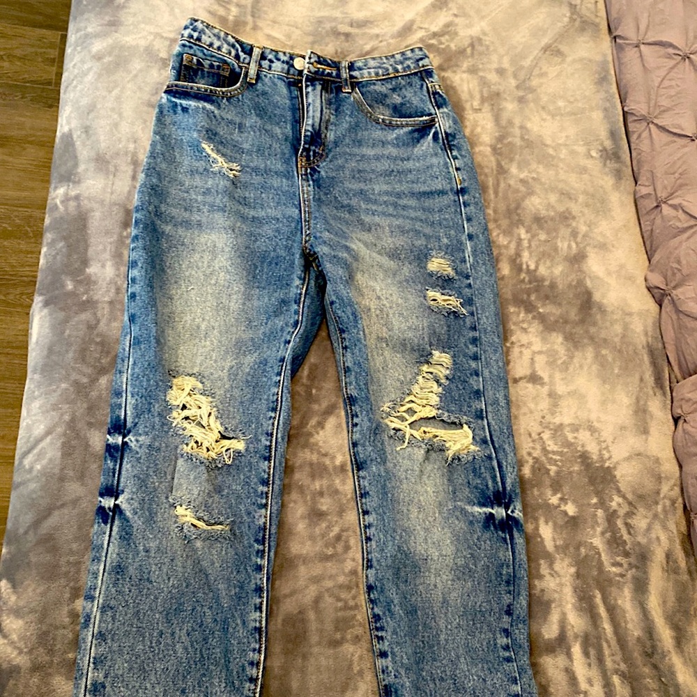 Shein high waist distressed boyfriend jean